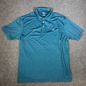 Rhoback Mens Golf Polo Shirt Shamrock Print Performance Stretch Blue Green L